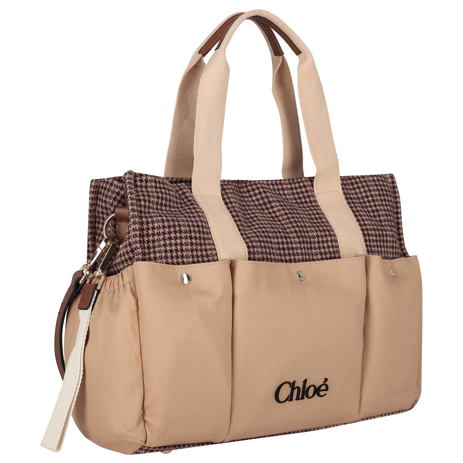 Beige Houndstooth Check Baby Changing Bag ( 41cm ), 1, hi-res