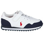Boys White & Navy Logo Trainers, 1, hi-res