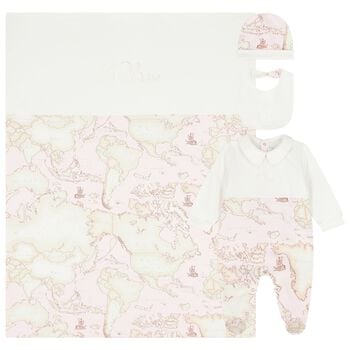 Baby Girls Ivory, Beige & Pink Geo Map Babygrow Gift Set