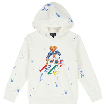 Boys White Logo Hooded Top