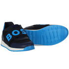 Boys Navy Blue & White Logo Trainers, 1, hi-res