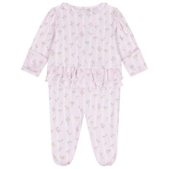 Baby Girls Pink Ribbon Stripe Bouquets Babygrow