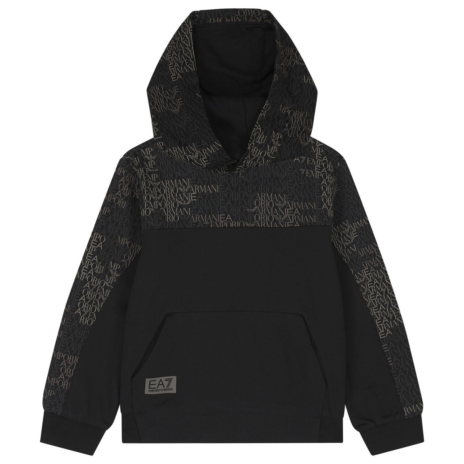 Boys Black Logo Hooded Top, 1, hi-res