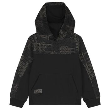 Boys Black Logo Hooded Top