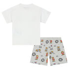 Younger Boys White & Grey Teddy Bear Shorts Set, 1, hi-res