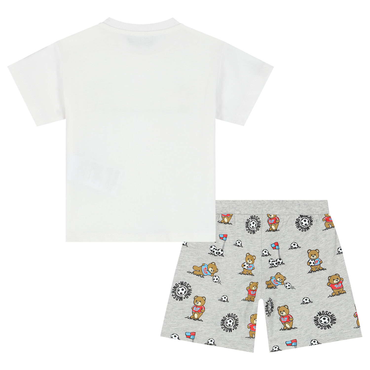 Younger Boys White & Grey Teddy Bear Shorts Set, 1, hi-res