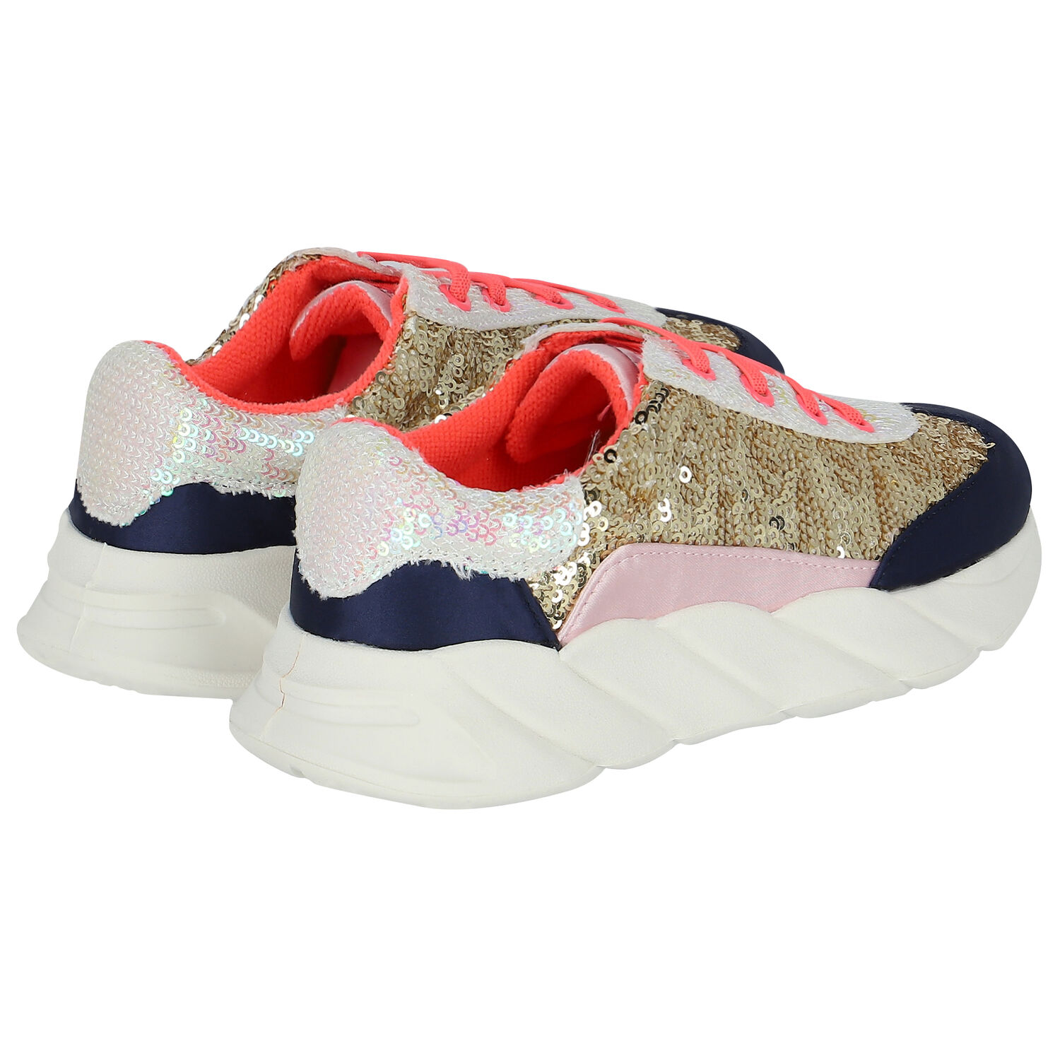 Girls Gold & Navy Embellished Trainers, 1, hi-res image number null