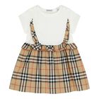 Baby Girls White & Beige Check Dress, 1, hi-res