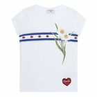 Girls White Cotton Floral Top, 1, hi-res