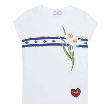 Girls White Cotton Floral Top