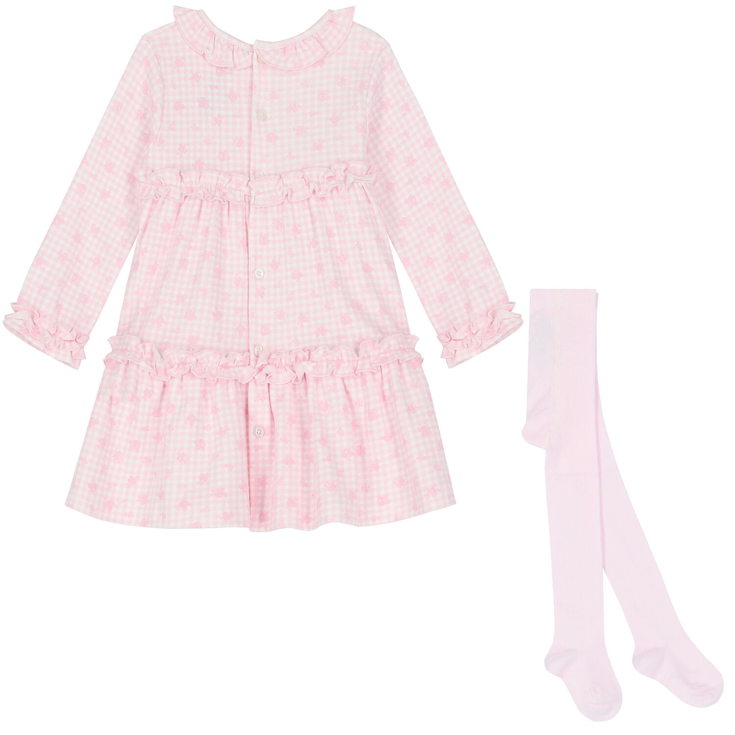 Baby Girls Pink & White Gingham Dress Set, 1, hi-res