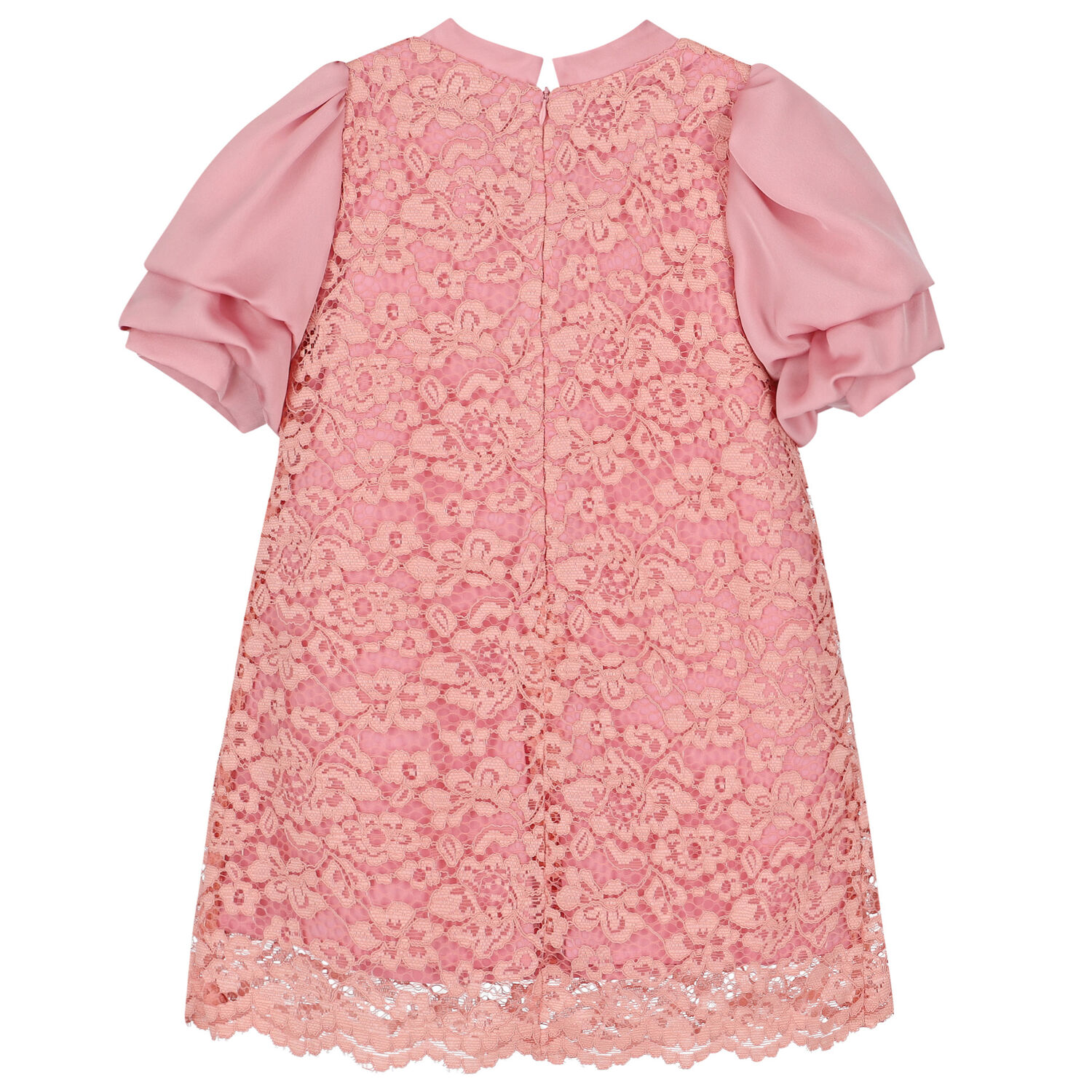 Girls Pink Satin & Lace Dress, 2, hi-res
