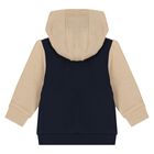 Younger Boys Navy Blue Hooded Zip Up Top, 1, hi-res