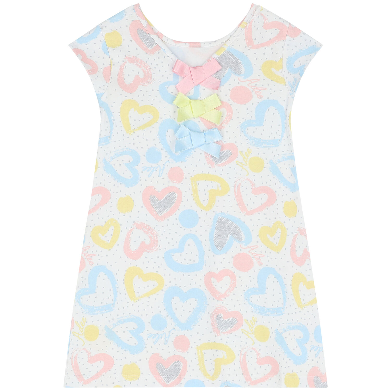 Girls White Hearts Dress, 1, hi-res