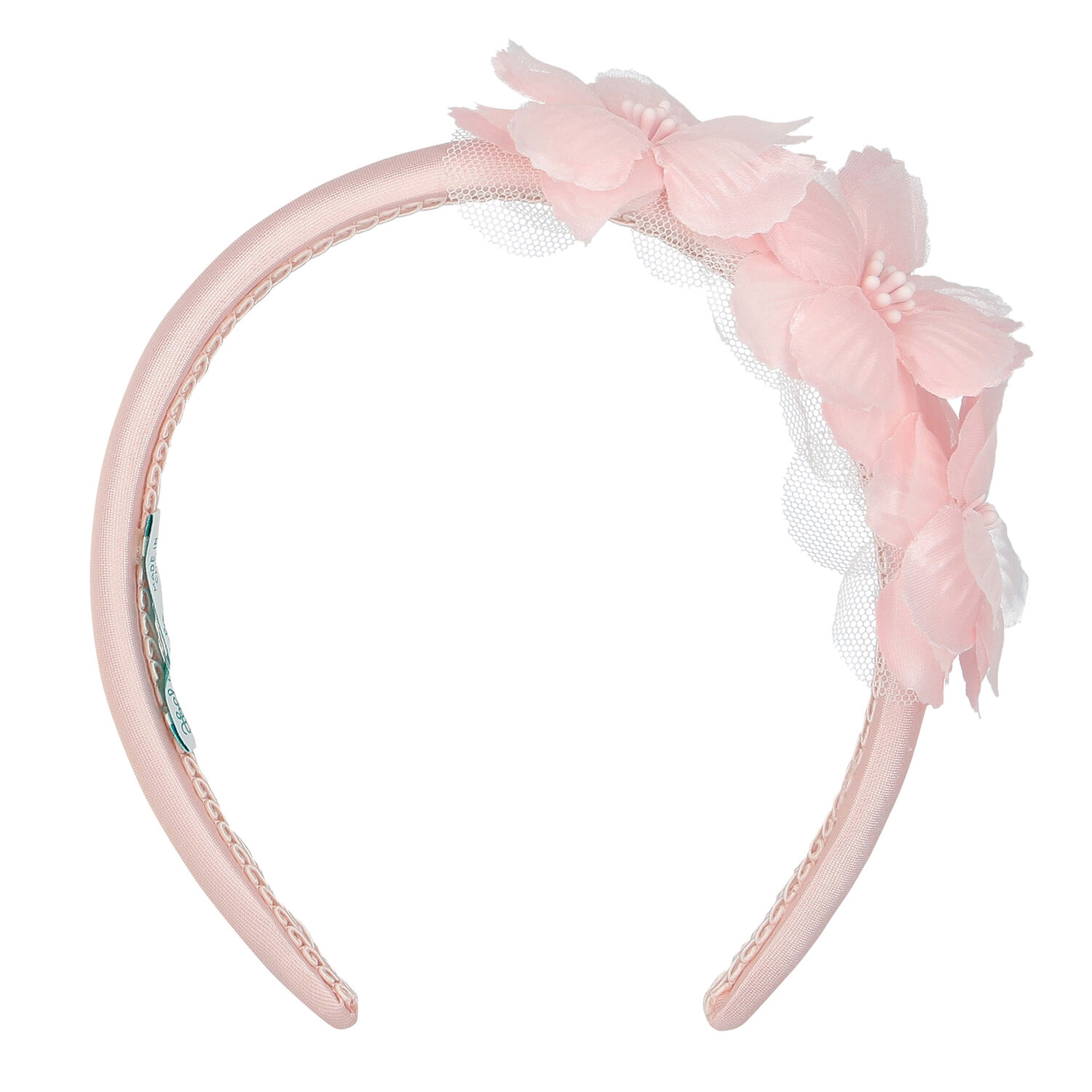Girls Pink Floral Satin Headband, 1, hi-res