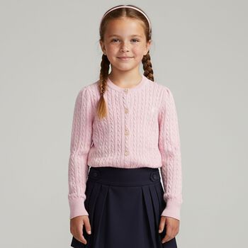 Girls Pink Cable Knit Cardigan