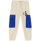 Boys Beige Logo Joggers, 1, hi-res
