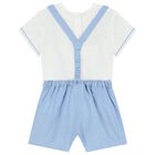 Baby Boys White & Blue Smart Dungaree Set, 2, hi-res