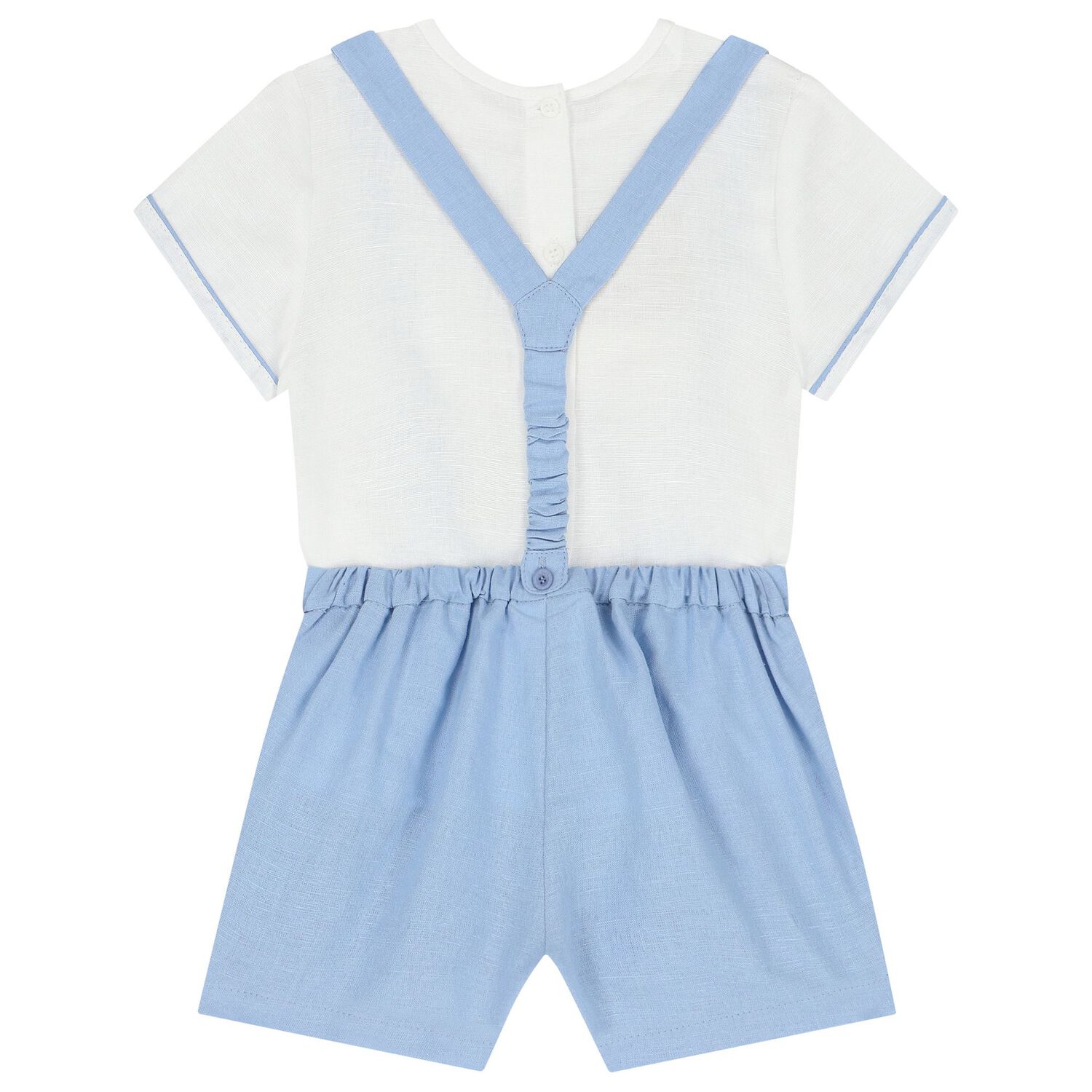 Baby Boys White & Blue Smart Dungaree Set, 2, hi-res image number null