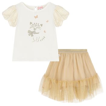 Girls Ivory & Gold Tulle Skirt Set