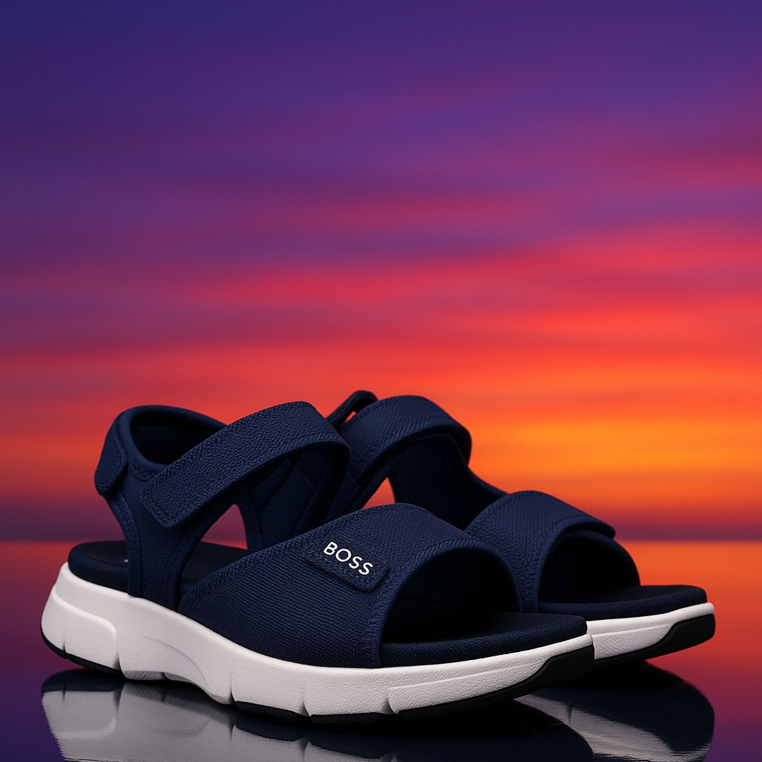 Boys Navy Blue Logo Sandals, 2, hi-res image number null