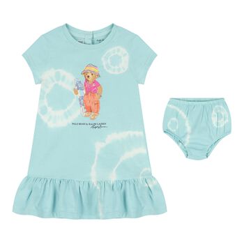 Baby Girls Blue Teddy Bear Dress Set