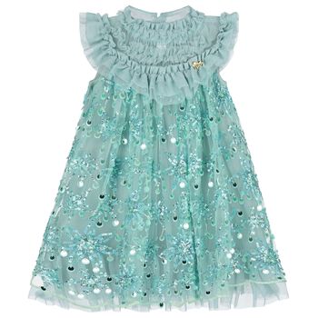 Girls Green Embellished Tulle Dress