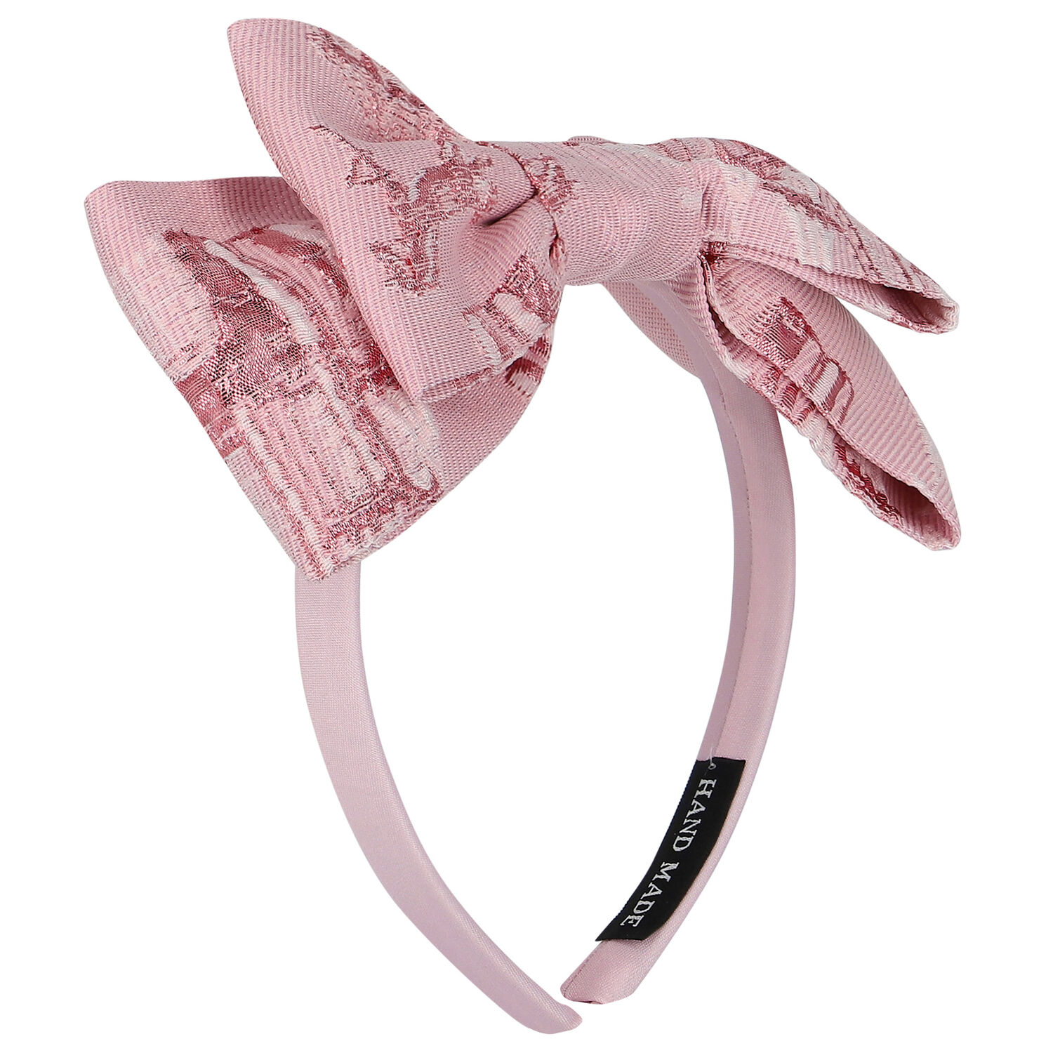 Girls Pink Castle Jacquard Bow Headband, 2, hi-res