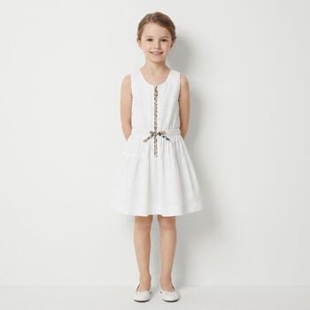 Girls White Check Sleeveless Dress