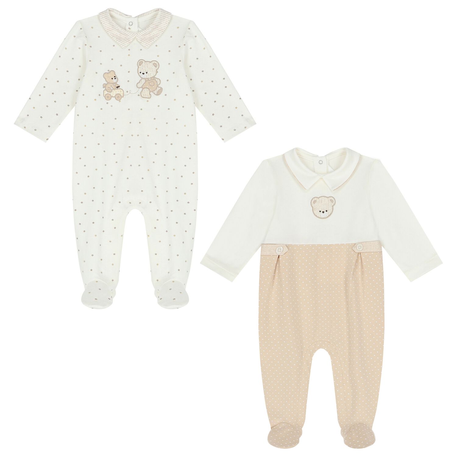 Baby Boys White & Beige Babygrows ( 2-Pack ), 2, hi-res