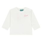 Younger Girls Ivory Floral Logo Long Sleeve Top, 1, hi-res
