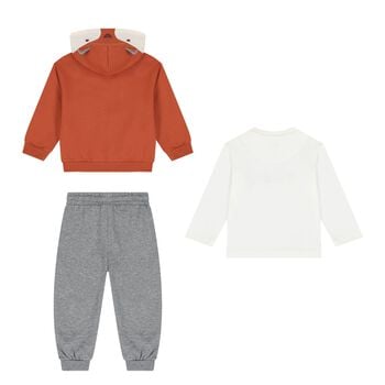 Younger Boys White, Orange & Grey Fox Tracksuit ( 3 Piece )