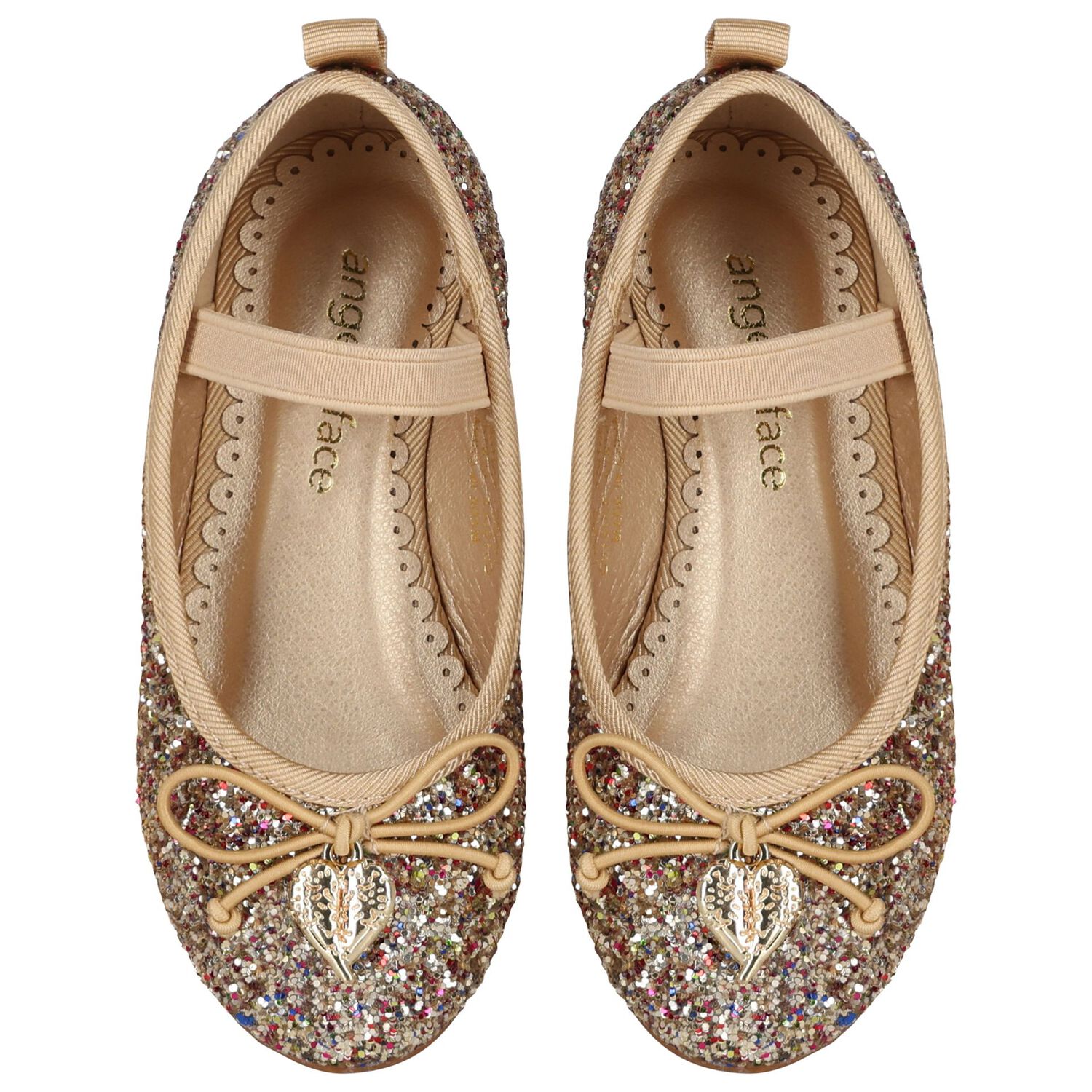 Younger Girls Gold Glitters Ballerina Shoes, 1, hi-res