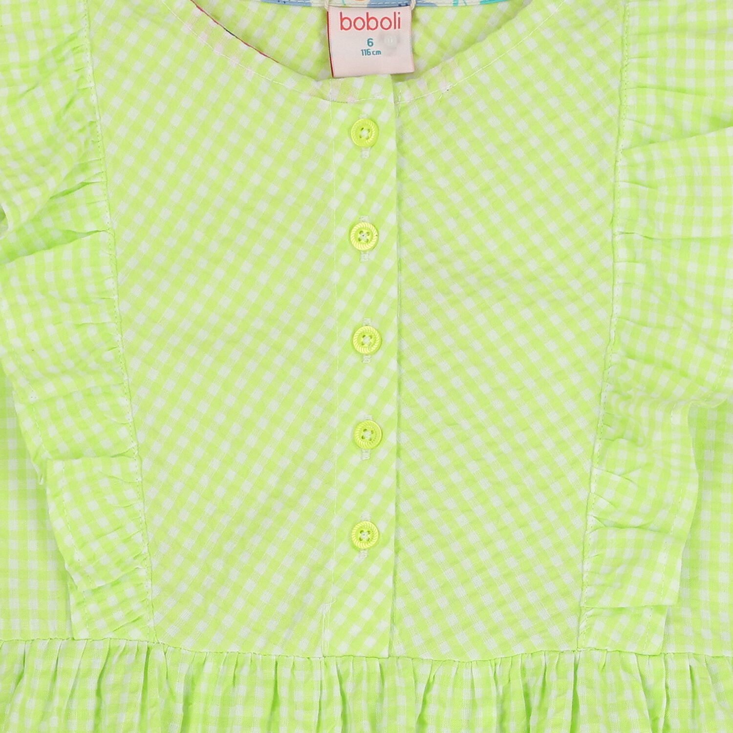 Girls Green & White Gingham Dress, 1, hi-res