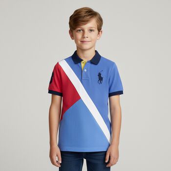 Boys Blue & Red Piqué Big Pony Polo Shirt