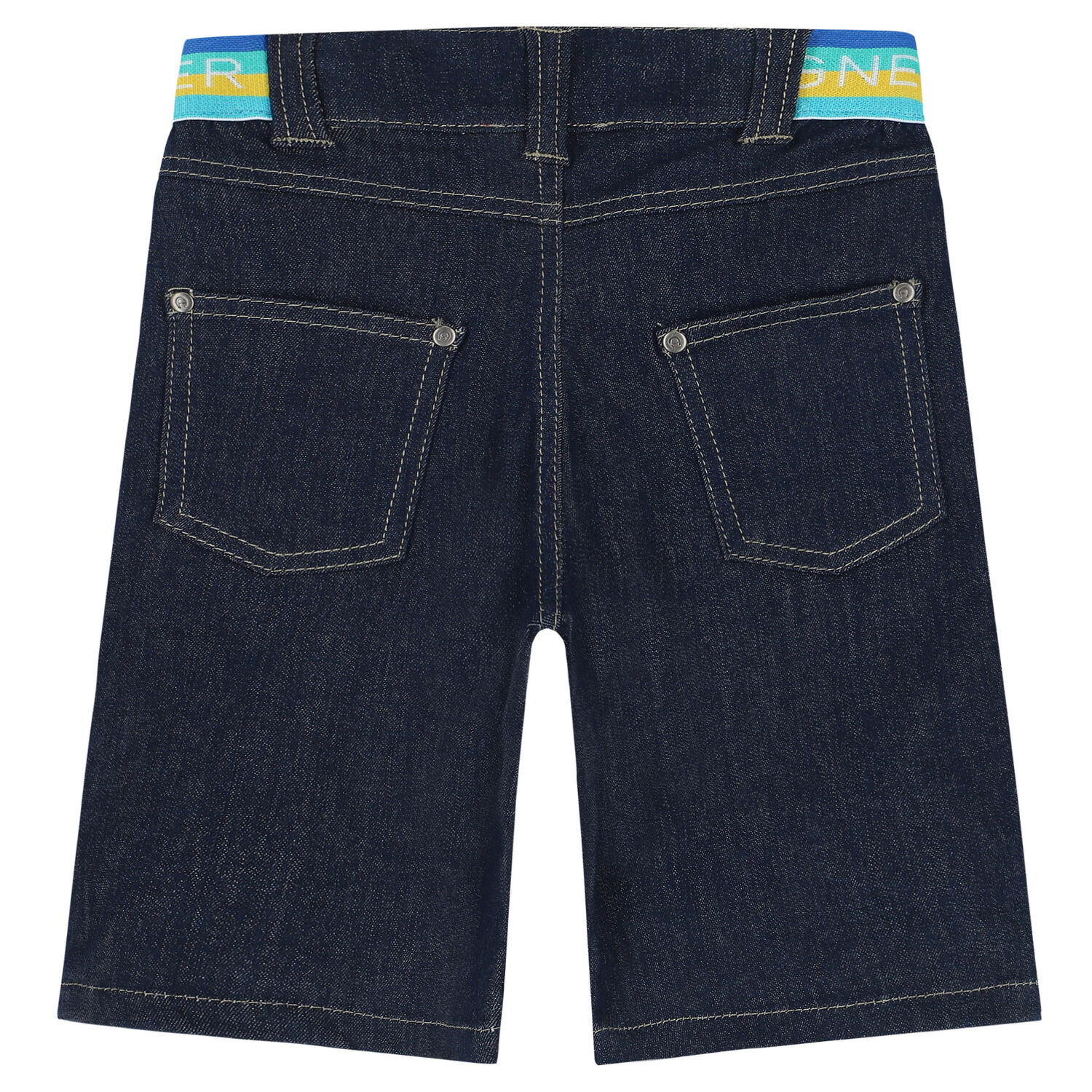 Boys Navy Logo Denim Shorts, 1, hi-res