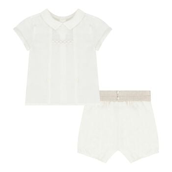 Baby Boys White & Ivory Shorts Set