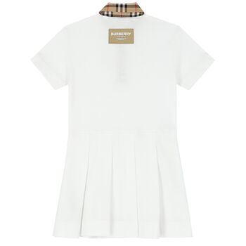 Girls White Checkered Polo Dress