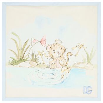 Baby Boys Ivory & Blue Leopard Logo Blanket