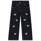 Girls Blue Denim Logo Trousers, 1, hi-res