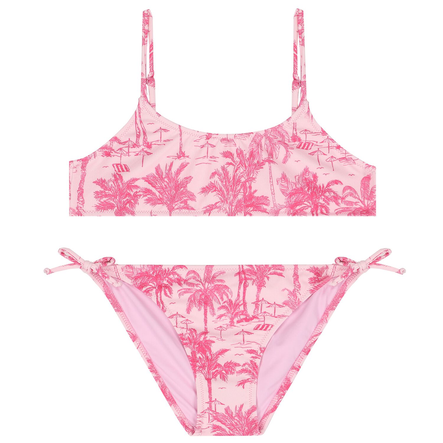 Girls Pink Palm Print Bikini, 1, hi-res image number null