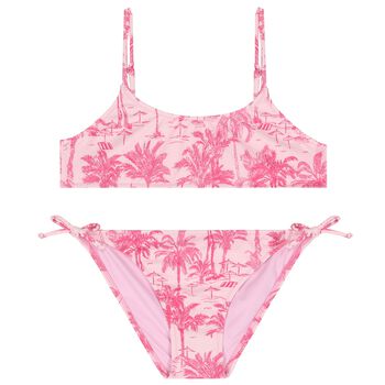 Girls Pink Palm Print Bikini