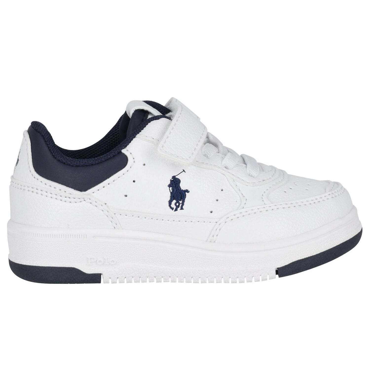 Boys White & Navy Blue Logo Trainers, 1, hi-res