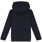Boys Navy Blue Logo Hooded Top, 1, hi-res