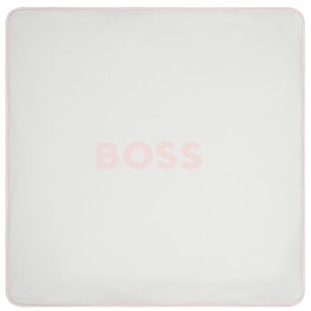 Baby Girls White & Pink Striped Logo Blanket 