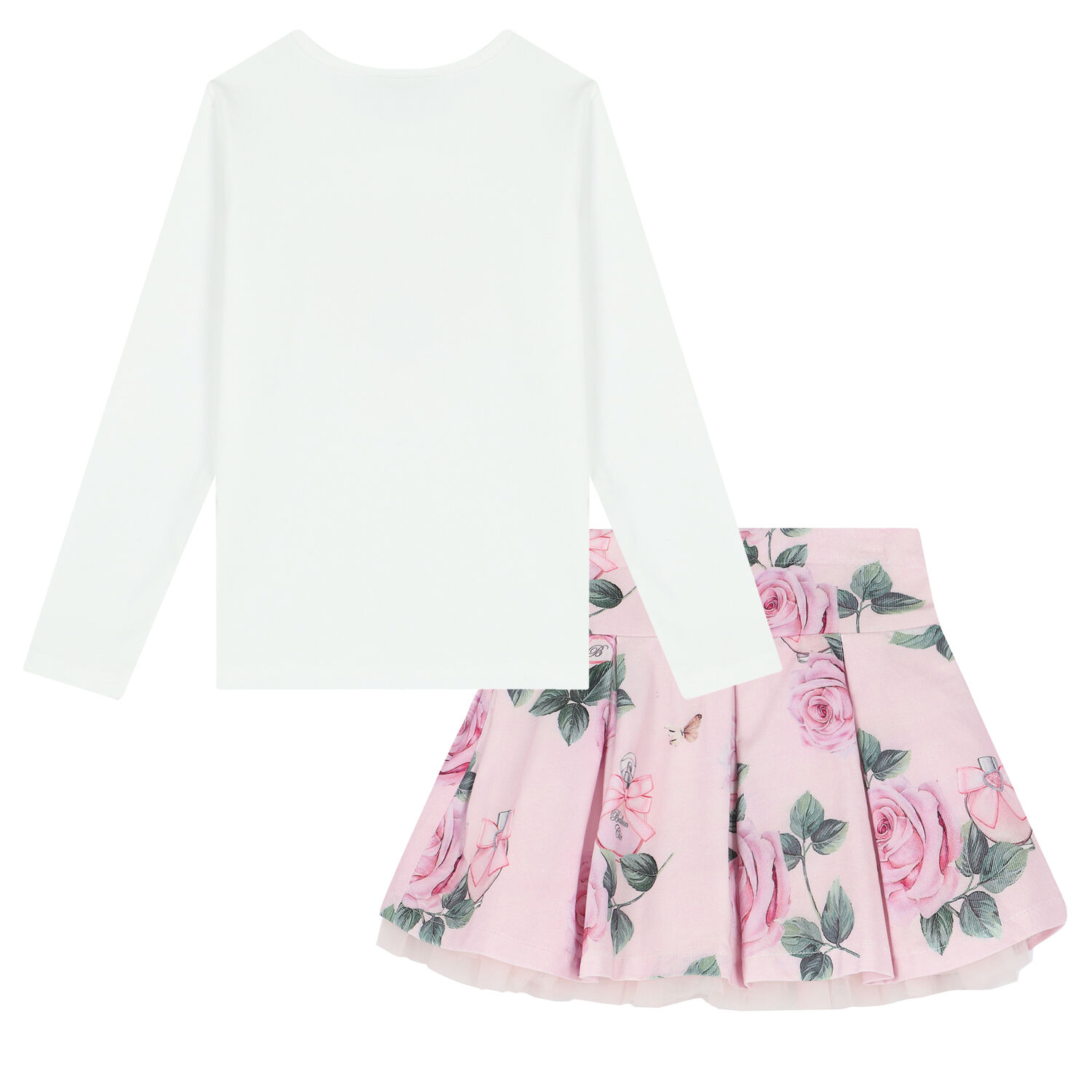 Girls Ivory & Pink Rose Print Skirt Set, 1, hi-res image number null