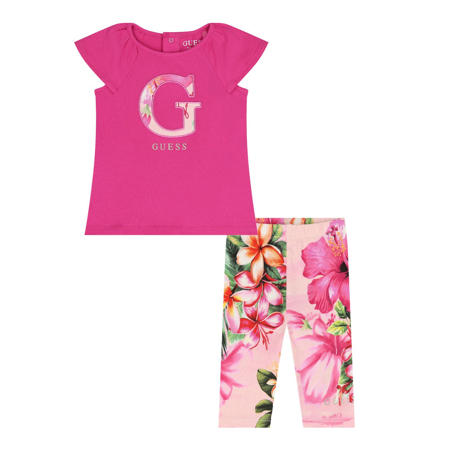 Baby Girls Pink Floral Logo Leggings Set, 1, hi-res