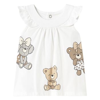 Baby Girls White Cotton Teddy Bear Dress