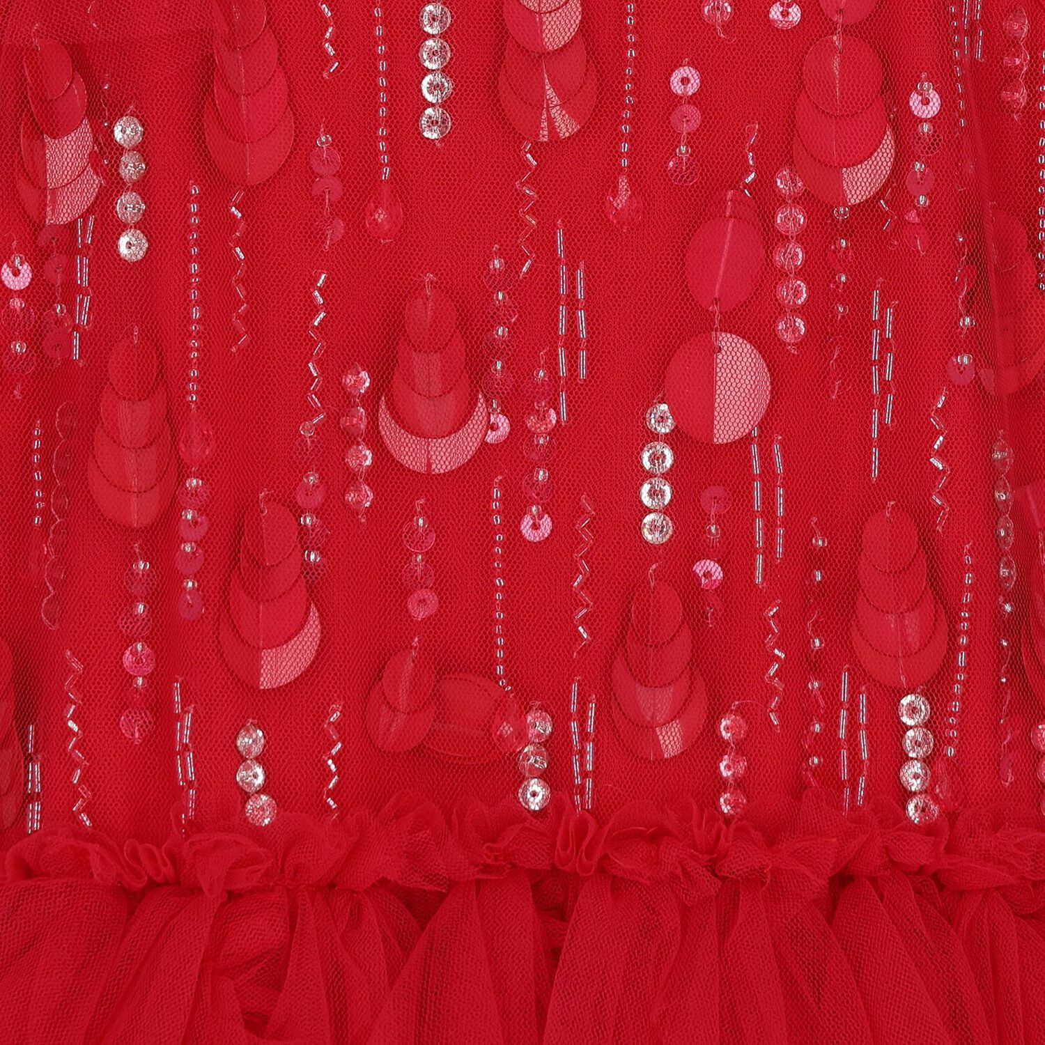 Younger Girls Red Ruffled Tulle Dress Set, 1, hi-res