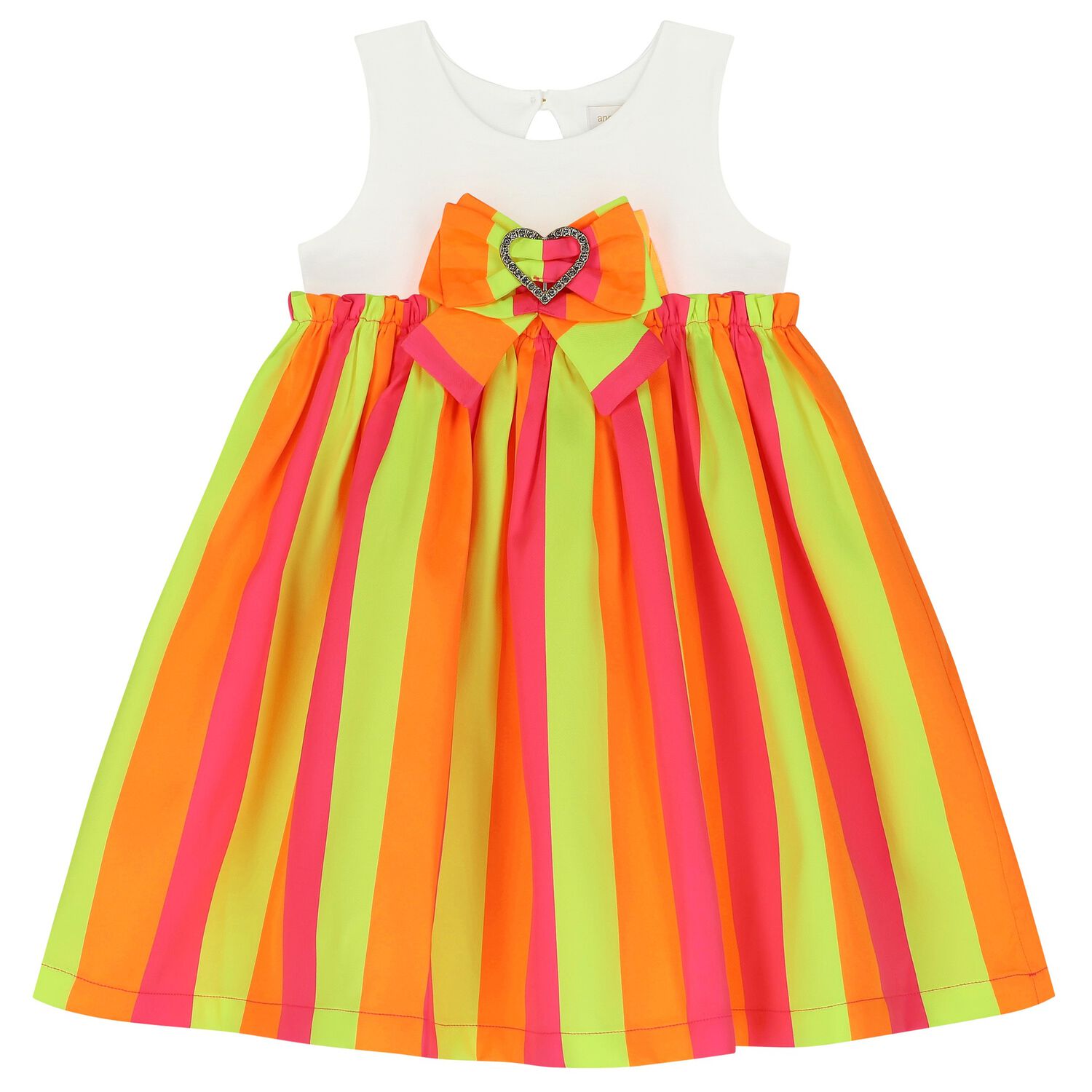 Girls Yellow & Pink Striped Dress, 1, hi-res